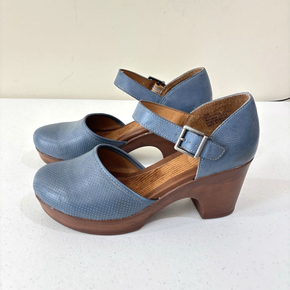 BOC Born Gia Mary Jane Platform Clogs Womens 9 Blue Faux Leather Block Heel